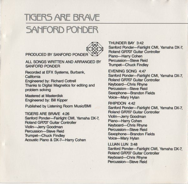 Sanford Ponder : Tigers Are Brave (CD, Album)