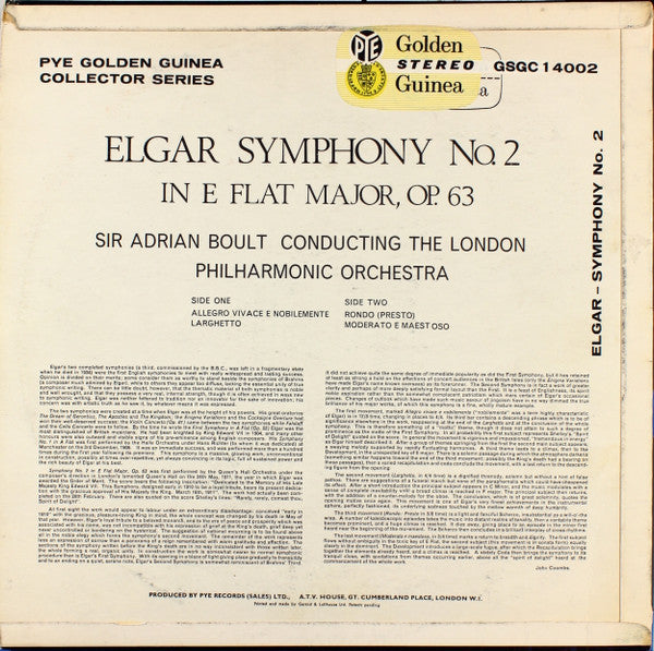 Elgar*, Sir Adrian Boult Conducting The London Philharmonic Orchestra* : Symphony No. 2 (LP, Album)