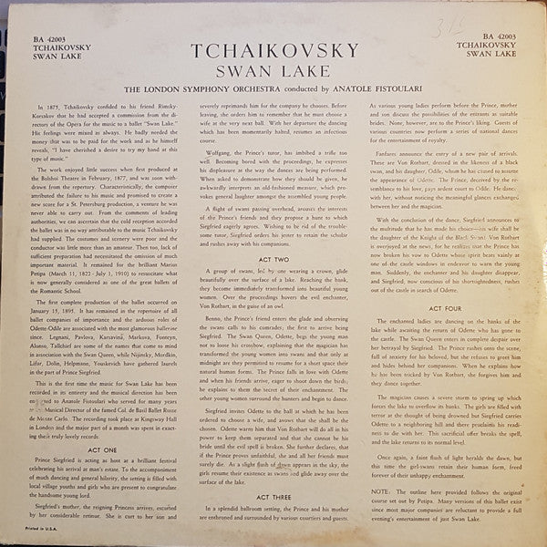 Pyotr Ilyich Tchaikovsky, Anatole Fistoulari, London Symphony Orchestra : Swan Lake (2xLP, RE)