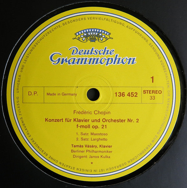 Frédéric Chopin, Tamás Vásáry, Berliner Philharmoniker, Janos Kulka : Klavierkonzert Nr. 2 F-moll / Andante Spianato Et Grande Polonaise ∙ Nocturne (LP, Album, RE)