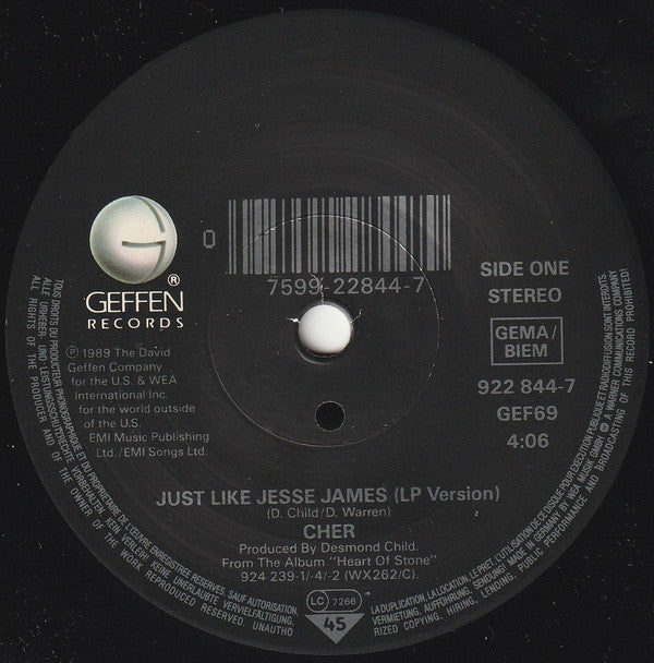 Cher : Just Like Jesse James (7", Single)