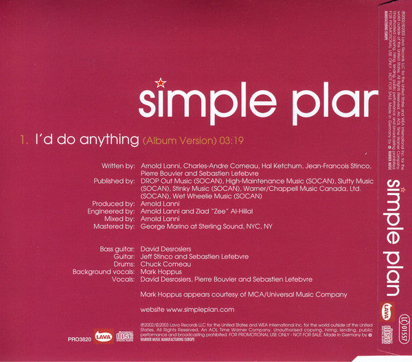 Simple Plan : I'd Do Anything (CD, Single, Promo)