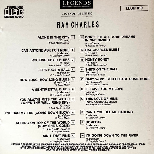Ray Charles : Legends In Music (CD, Comp)