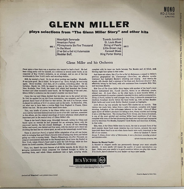 Glenn Miller And His Orchestra : Plays Selections From The Glenn Miller Story And Other Hits (LP, Album, Mono)