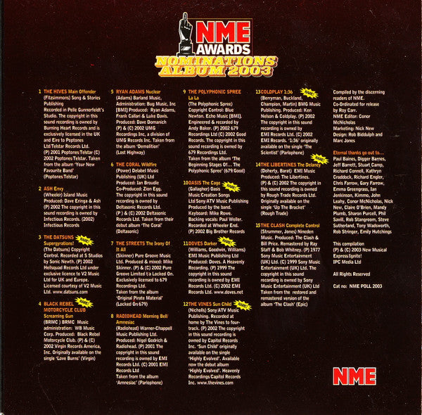 Various : The Big Bash! NME Awards Nominations Album 2003 (CD, Comp)