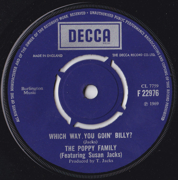 The Poppy Family : Which Way You Goin' Billy? (7", Single)