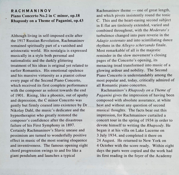 Sergei Vasilyevich Rachmaninoff . Julius Katchen, London Symphony Orchestra conducted by Georg Solti, London Philharmonic Orchestra conducted by Sir Adrian Boult : Piano Concerto No 2, Rhapsody On A Theme Of Paganini (CD, Comp, RM)