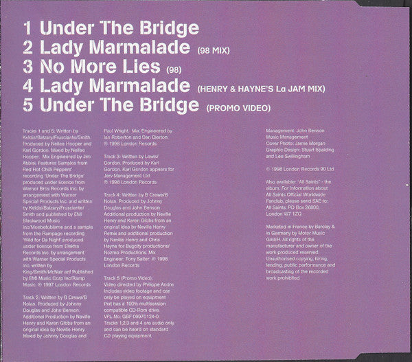 All Saints : Under The Bridge / Lady Marmalade (CD, Single, Enh)