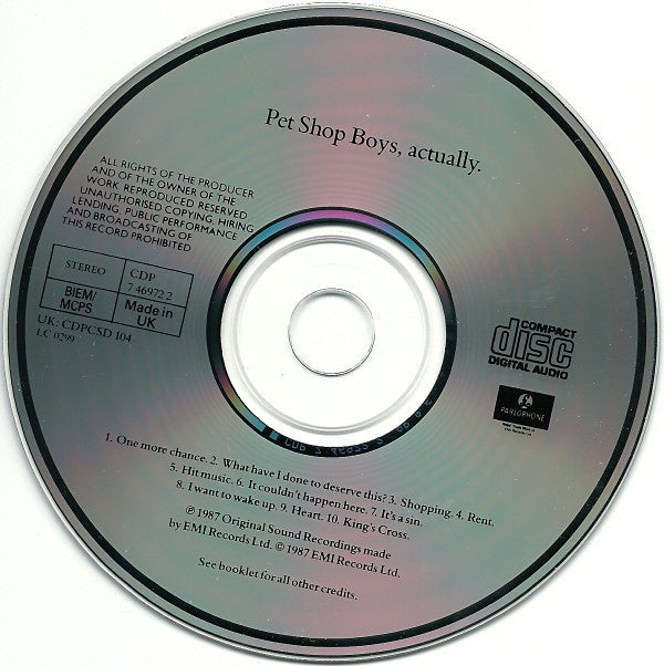 Pet Shop Boys : Actually (CD, Album)