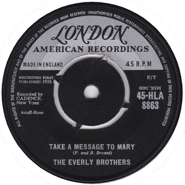 Everly Brothers : Take A Message To Mary  (7", Single, RP, Rou)