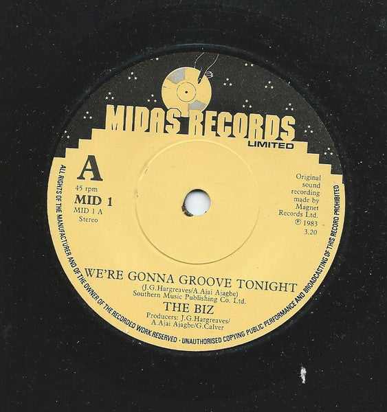 The Biz : We're Gonna Groove Tonight (7", Single, Sol)