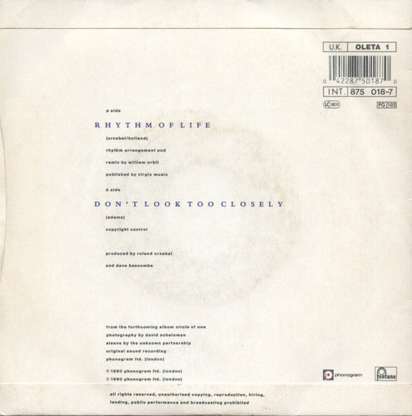 Oleta Adams : Rhythm Of Life (7", Single, Blu)