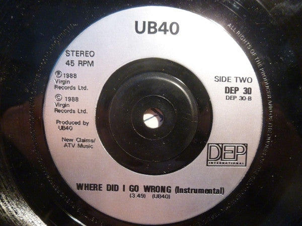 UB40 : Where Did I Go Wrong (7", Single, Sil)