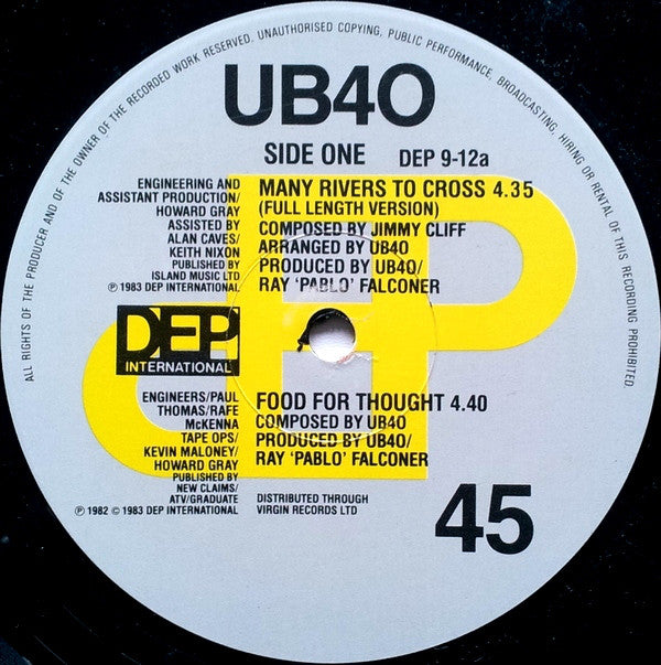 UB40 : Many Rivers To Cross (12", Single)