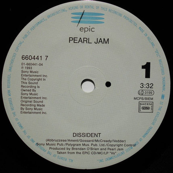 Pearl Jam : Dissident (7", Single, S/Edition, Pos)