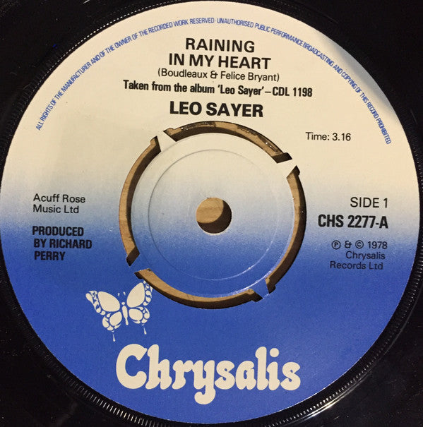 Leo Sayer : Raining In My Heart (7", Single, 4-p)