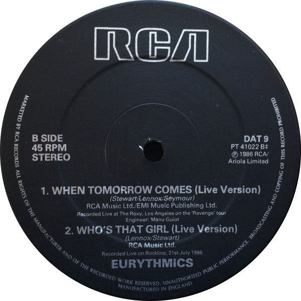 Eurythmics : The Miracle Of Love (12", Single)