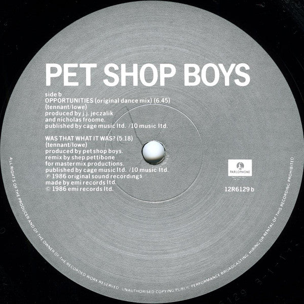 Pet Shop Boys : Opportunities (Let's Make Lots Of Money) (12", Single)