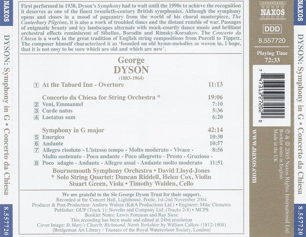 Sir George Dyson, Bournemouth Symphony Orchestra, David Lloyd-Jones : Symphony In G Major / Concerto Da Chiesa (CD)