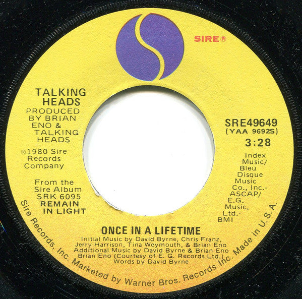 Talking Heads : Once In A Lifetime (7", Single, Jac)