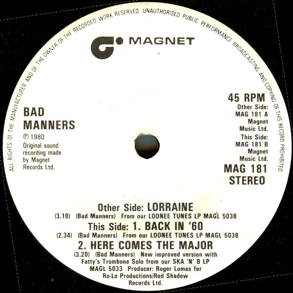 Bad Manners : Lorraine (7", Single)