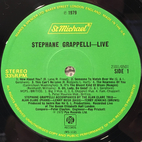 Stéphane Grappelli : Stephane Grappelli Live (LP)