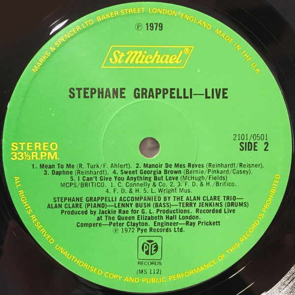 Stephane Grappelli* : Stephane Grappelli Live (LP)