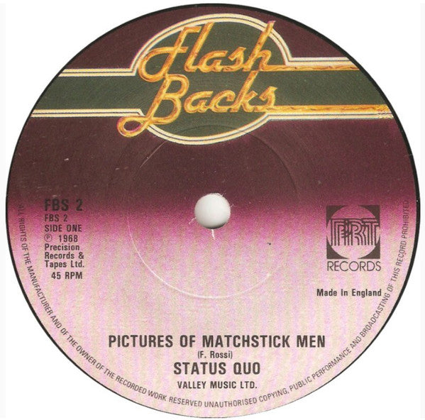 Status Quo : Pictures Of Matchstick Men / Down The Dustpipe (7", RE)