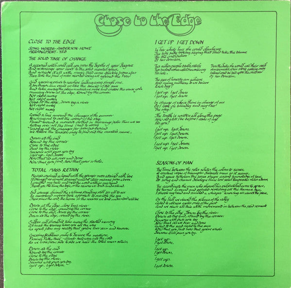 Yes : Close To The Edge (LP, Album, RE, RP, Gat)