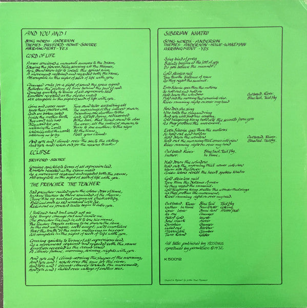 Yes : Close To The Edge (LP, Album, RE, RP, Gat)