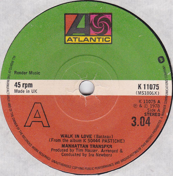 The Manhattan Transfer : Walk In Love (7", Single, Sol)
