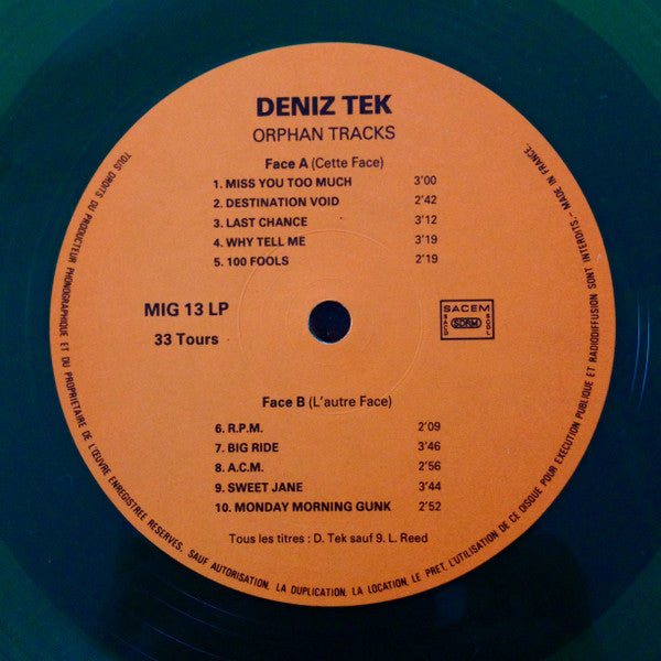 Deniz Tek : Orphan Tracks (LP, Album, Gre)