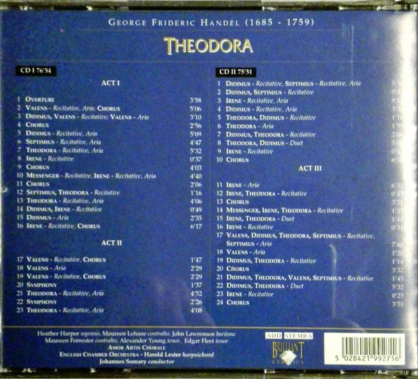 Georg Friedrich Händel –  Heather Harper, Maureen Forrester, Alexander Young, Edgar Fleet, John Lawrenson, English Chamber Orchestra, Johannes Somary, Amor Artis Chorale : Theodora (2xCD, RE)