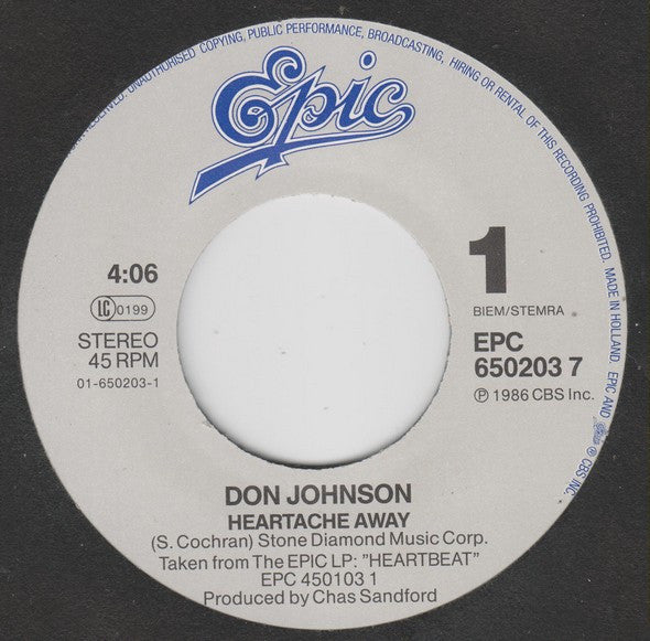 Don Johnson : Heartache Away (7", Single)