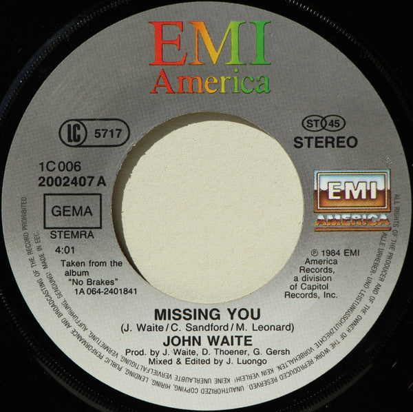 John Waite : Missing You (7", Single)