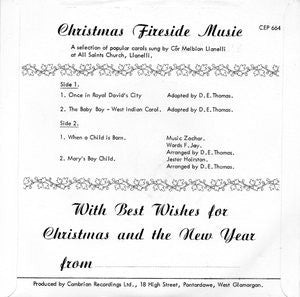 The Llanelli Male Choir : Christmas Fireside Music (7", EP)