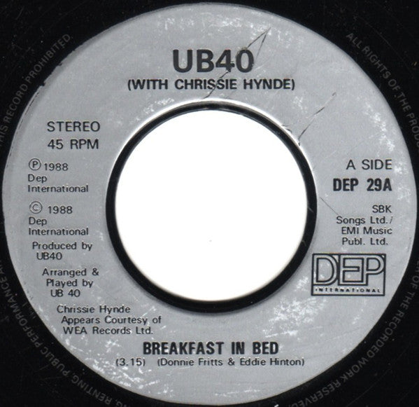 UB40 With Chrissie Hynde : Breakfast In Bed (7", Single, Sil)