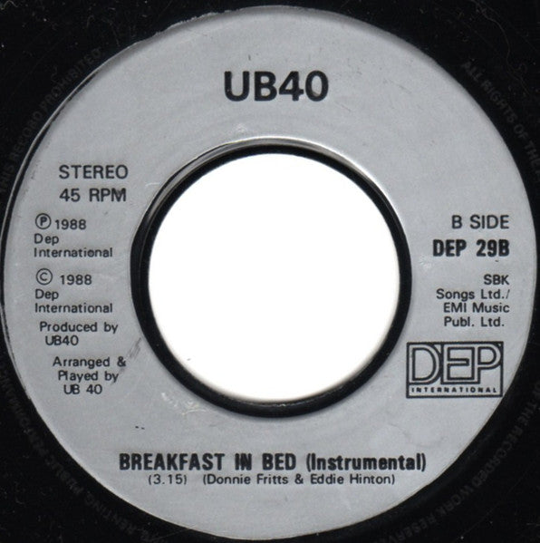 UB40 With Chrissie Hynde : Breakfast In Bed (7", Single, Sil)