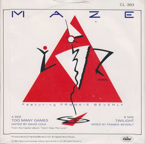 Maze Featuring Frankie Beverly : Too Many Games (7", Single)