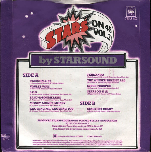 Stars On 45 : Stars On 45 Vol. 2 (7", Single, Inj)
