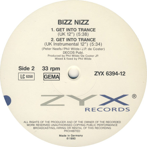 Bizz Nizz : Get Into Trance (12", 33 )