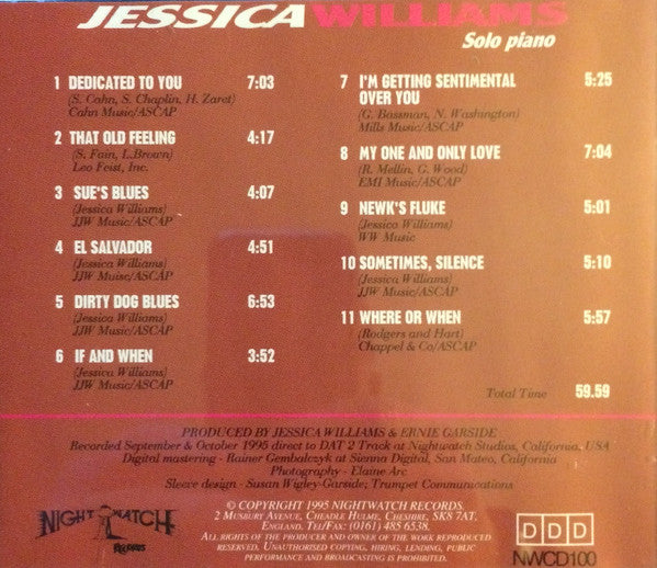 Jessica Williams (3) : Dedicated To You (CD, Album)