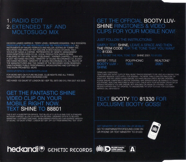 Booty Luv : Shine (CD, Single)