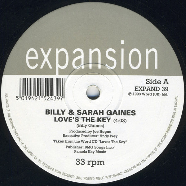 Billy & Sarah Gaines* : Love's The Key (12")