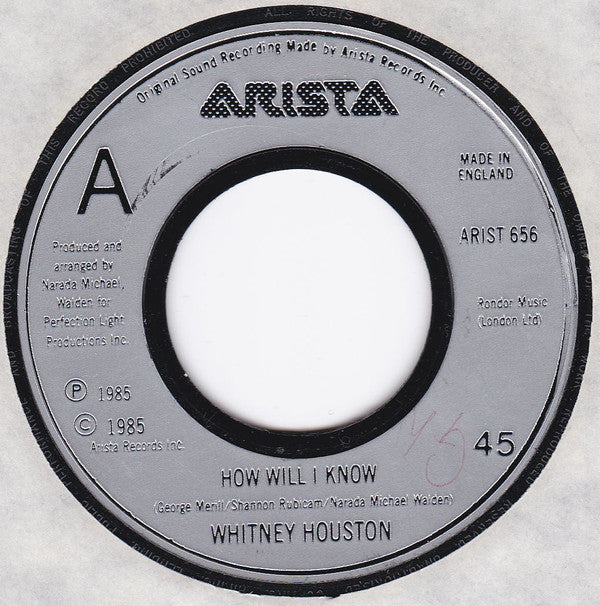 Whitney Houston : How Will I Know (7", Single, Jukebox, Sil)