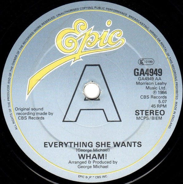 Wham! : Last Christmas / Everything She Wants (7", Single, Gat)