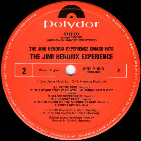 The Jimi Hendrix Experience : Smash Hits (LP, Comp, Mono, RE)