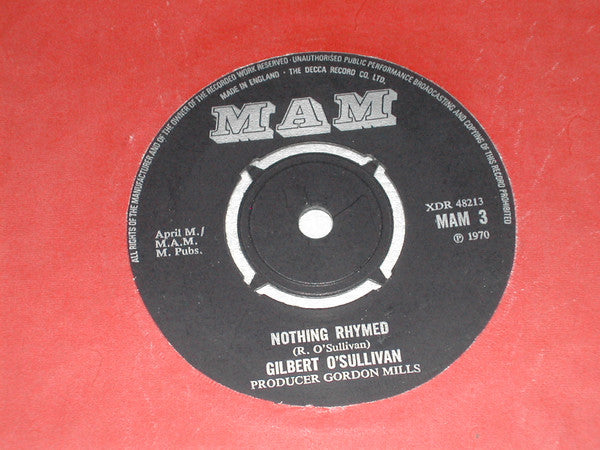 Gilbert O'Sullivan : Nothing Rhymed (7", Single)