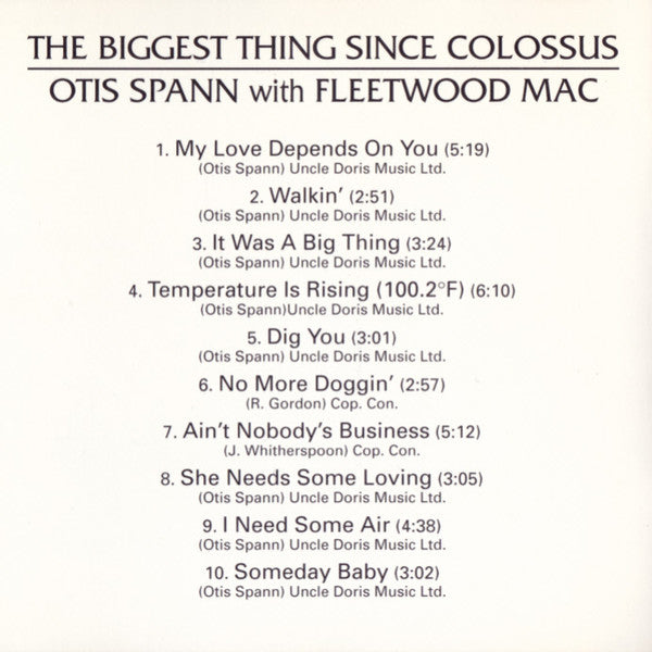 Otis Spann With Fleetwood Mac : The Biggest Thing Since Colossus.... (CD, Album, RE)