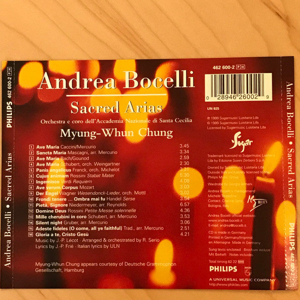 Andrea Bocelli, Orchestra dell'Accademia Nazionale di Santa Cecilia E Coro dell'Accademia Nazionale di Santa Cecilia, Myung-Whun Chung : Sacred Arias (CD, Album)